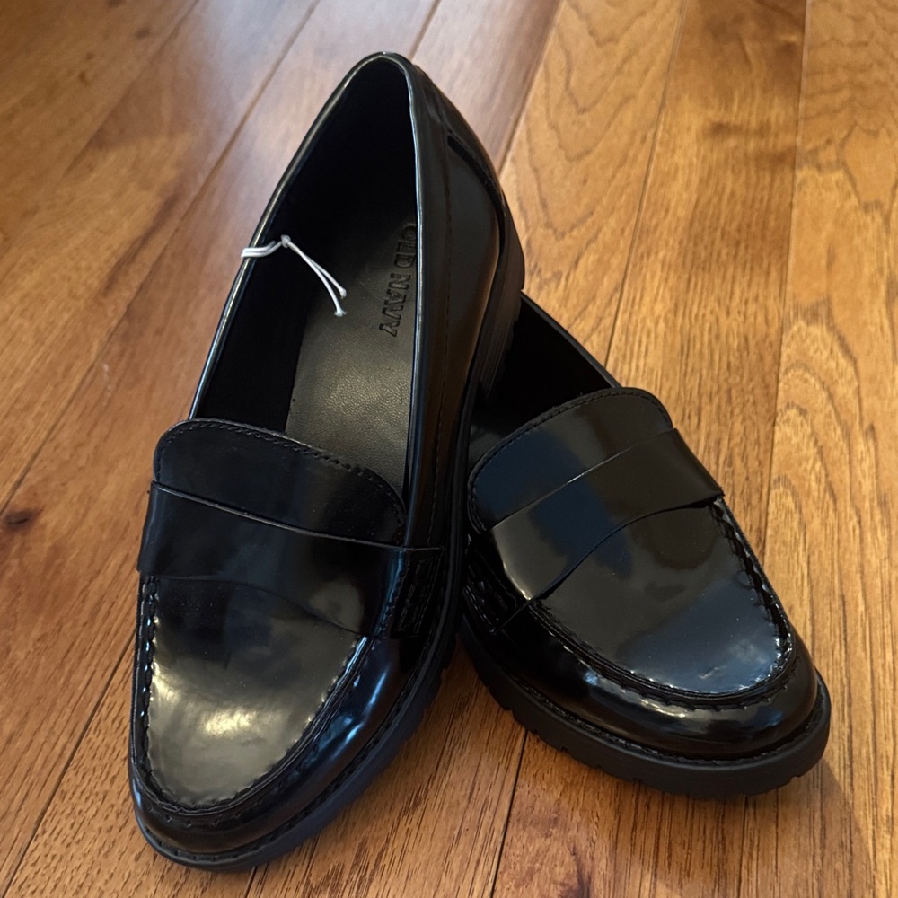 Black Faux  Leather Loafers